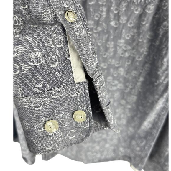 Original Penguin Button Down Gray & White Bowling Ball‎ & Pins Shirt Size Medium - Picture 4 of 9